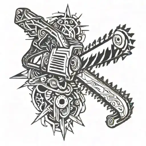 Create A Surreal And Abstract Composition Featuring A Chainsaw As The Focal Point