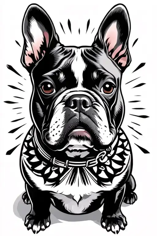 French Bulldog One White Ear One Black Ear Happy Side Face With Spiked Collar