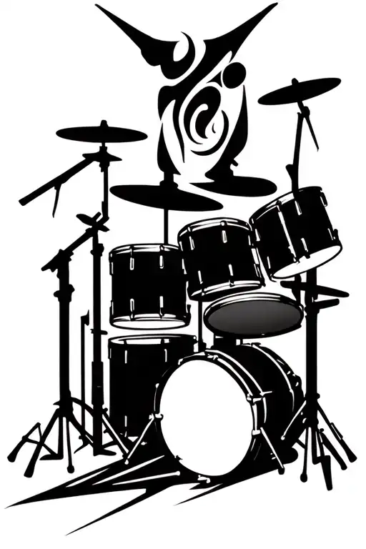 Music Inspired Cyber Sigilism Tattoo Featuring Drum Set