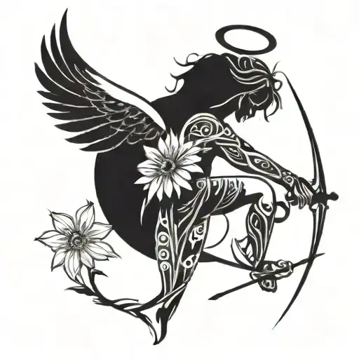 Angel Holding A Daisy In One Hand And A Sword In The Other