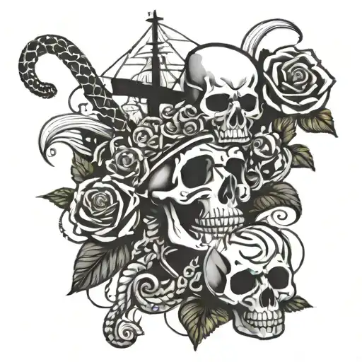 Skull Rose Ship Rudder Snake Rope