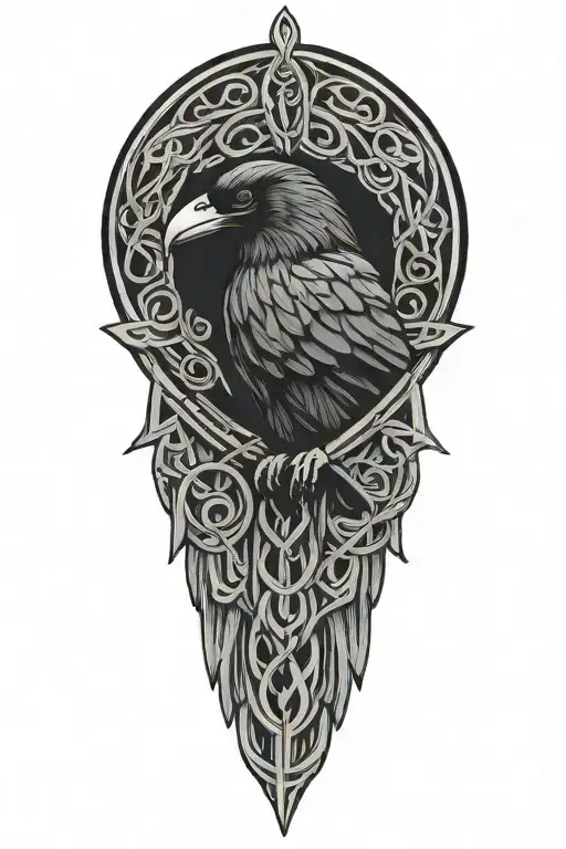 Celtic Dara Knot With A Raven Intertwined With Celtic Patterns With The Raven