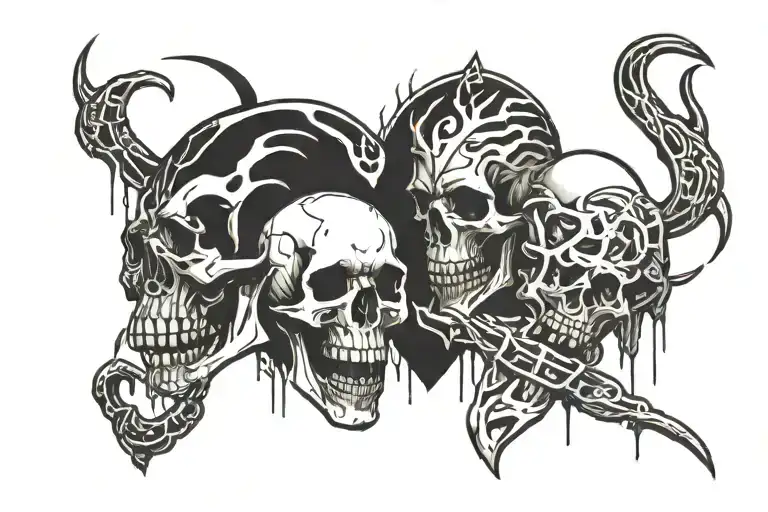 Huginn Holding A Bleeding Human Heart And Muginn Holding A Cracking Human Skull