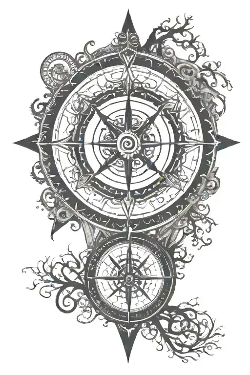 Viking Compass With Tree Growing Up To Shoulder