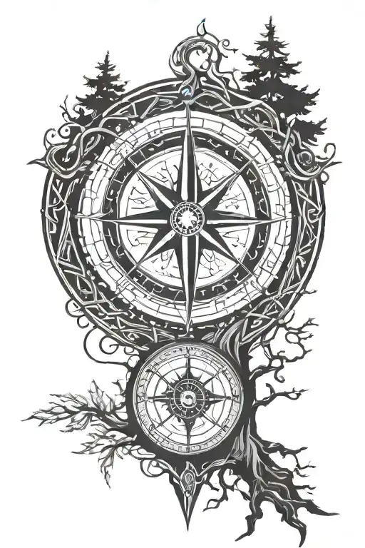 Viking Compass With Tree Growing