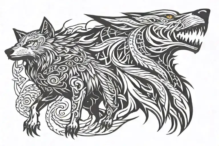 Create A Tattoo Of A Wolf And Eagle Intertwined To Represent Strength And Freedom