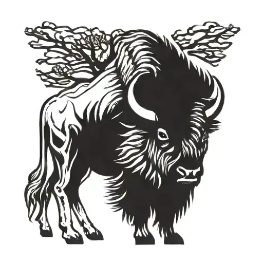 Bison Under Bristlecone Pine Tree Intertwined