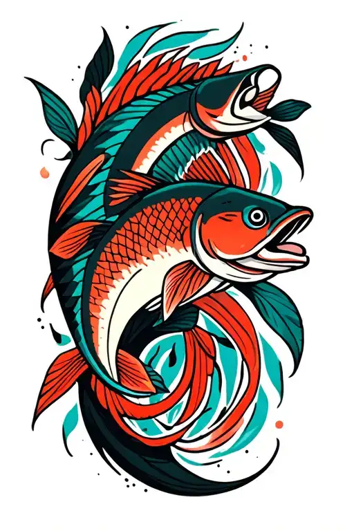 Blueblack Left Forearm Sleeve With A Salmon And Redgreen Right Forearm Sleeve With A Pike