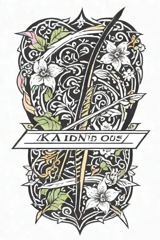 A Bow And Arrow Design With Kaiden's Name In The Middle Surrounded By Violets And Daffodils