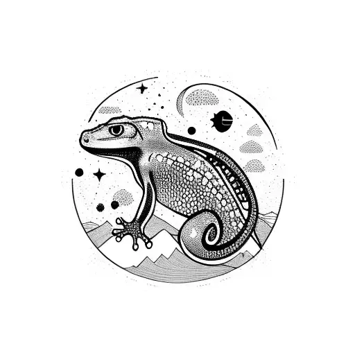 Gecko With Mountains And Outer Space