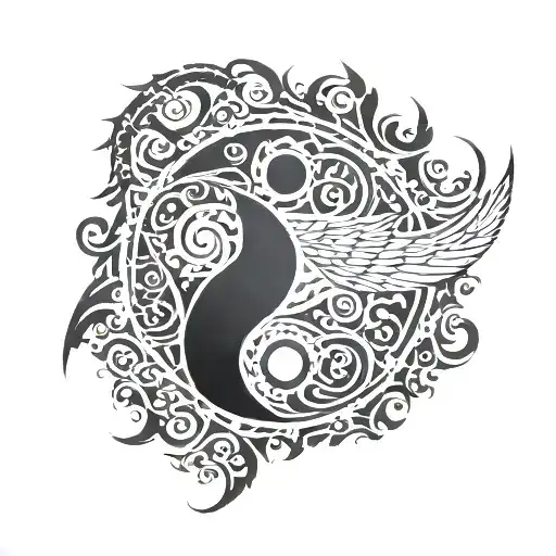 A Tatto From A Knife And A Ying Yang Symbol Combined