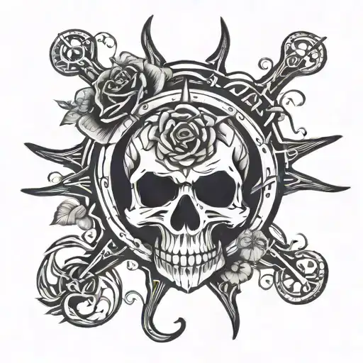 Ship Wheel Rose Skull