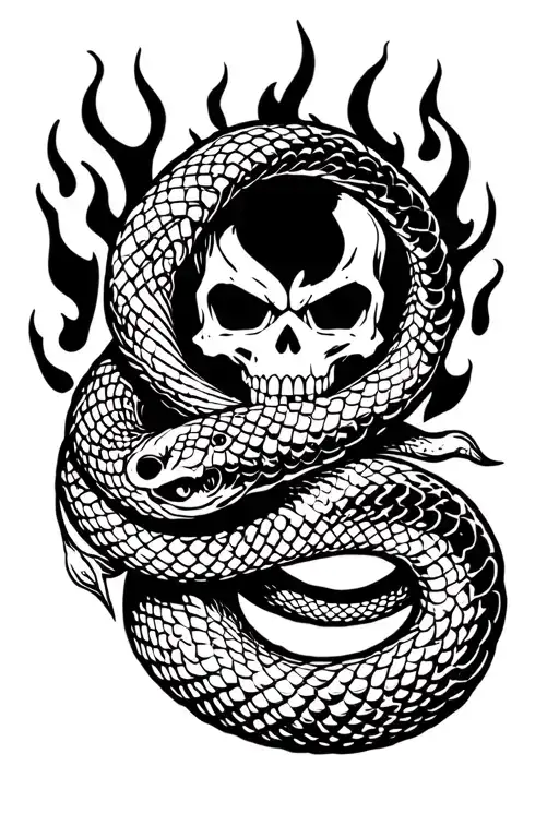 Snake With Skull And Flames