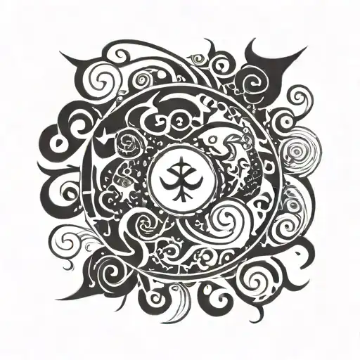 An Abstract Design Incorporating The Symbols Of Cancer And Pisces In A Celestial Setting