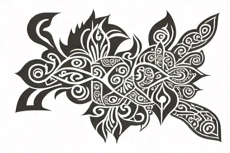 A Rectangular Tattoo Design Of Polynesian Symbols Representing Family Protection