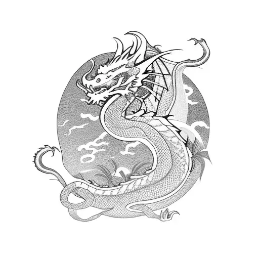 Dragon Around Cherry Blossom Tree