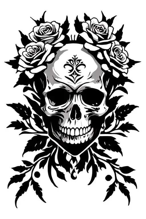 Cross Skull Roses Blooming