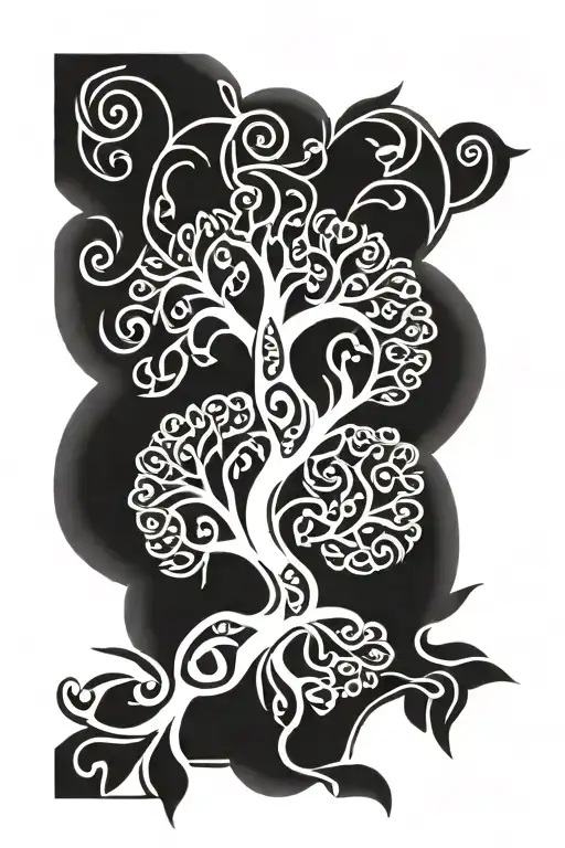 Pou Maori Tattoo Depicting Family Tree Intertwined