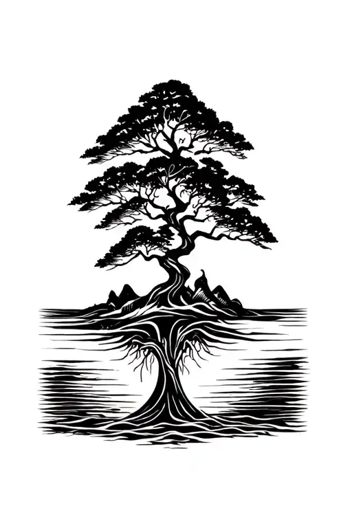 Landscape Tree Sea And Sky