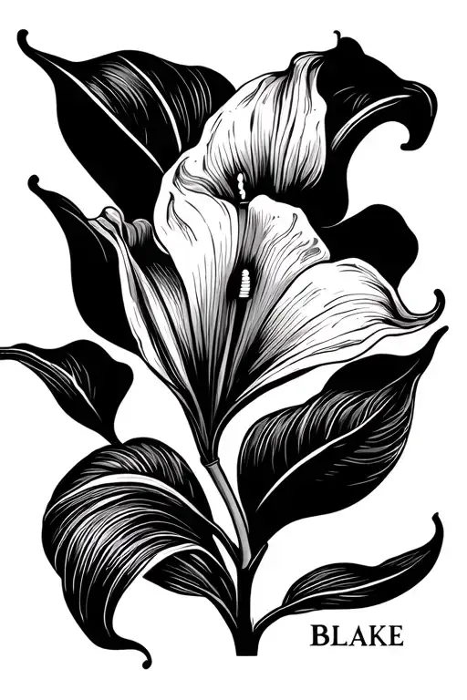 Calla Lily Line Art With The Name Blake As The Stem