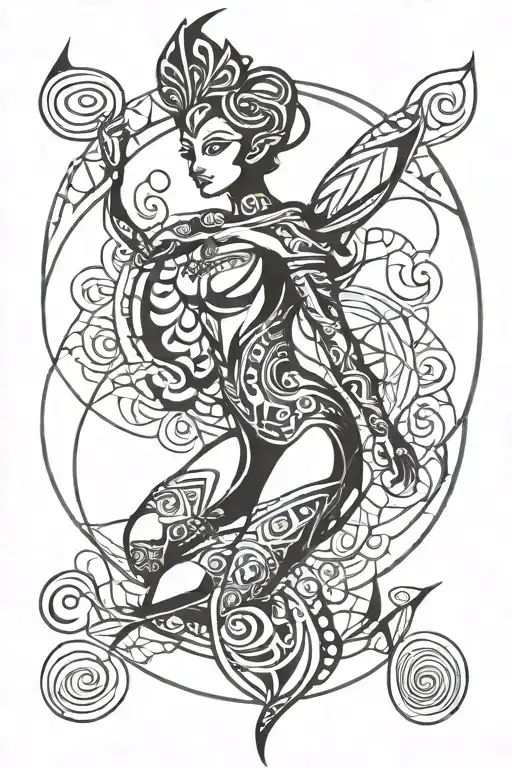 Abstract Circular Thin Lines Elf-woman