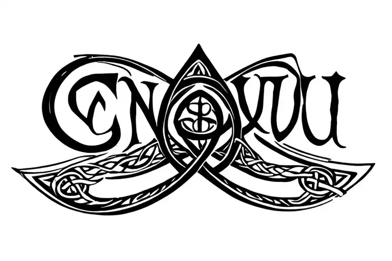 Celtic Triquetra Inside A Celtic Triskele With The Word Ennui Imposed In An Abstract Manner