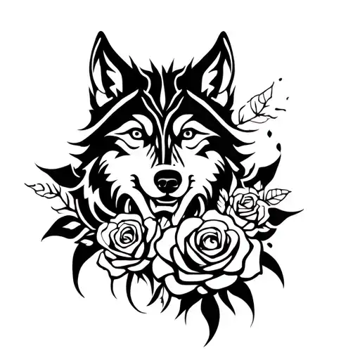 Tribal Wolf Blended By Roses