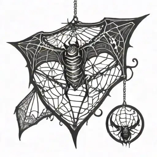 An Upside Down Bat Hanging From A Branch With Spider Webs