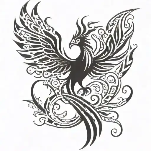 A Flaming Phoenix With M B O Across The Top And R H N Across The Bottom