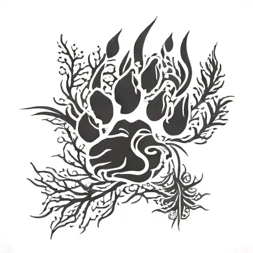 Bear Paw Print Made With Tree Branches