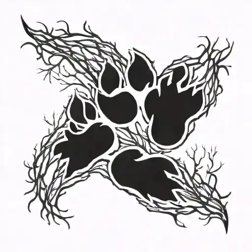 Bear Paw Print Made Out Of Tree Branches