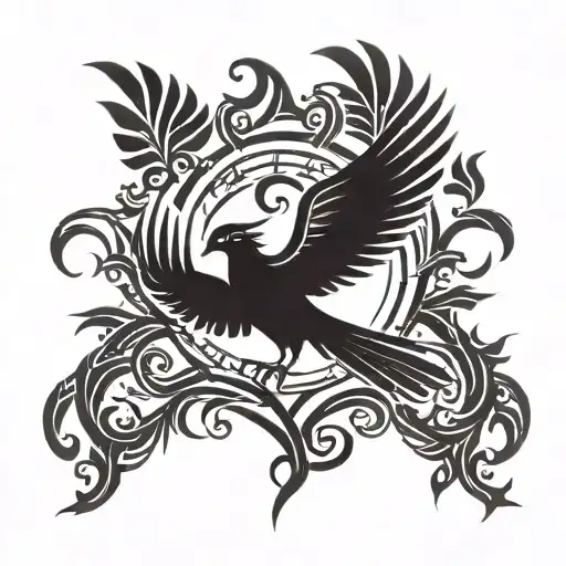 Tree And Phoenix Rising From The Ashes