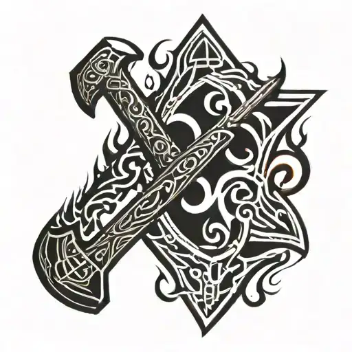 A Shied On Fire And A Large Hammer