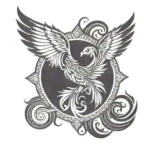A Tribal Phoenix Spreading Its Wings In A Blackwork Style