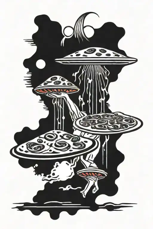One Pizza And A Chef Being Abducted Into Ufo With Red Beam