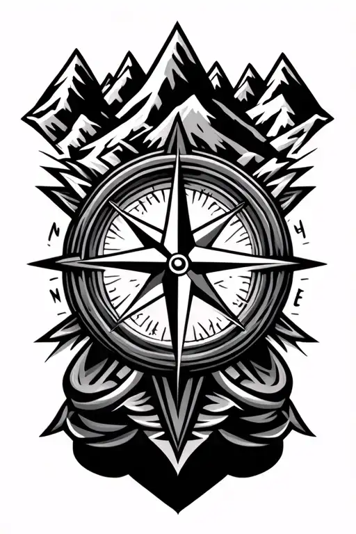 Compass Surrounded By Mountains