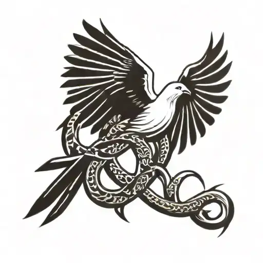 Flying Dove Capturing Snake With Fangs