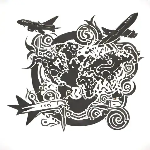 World Map With Airplane Flying Over A World