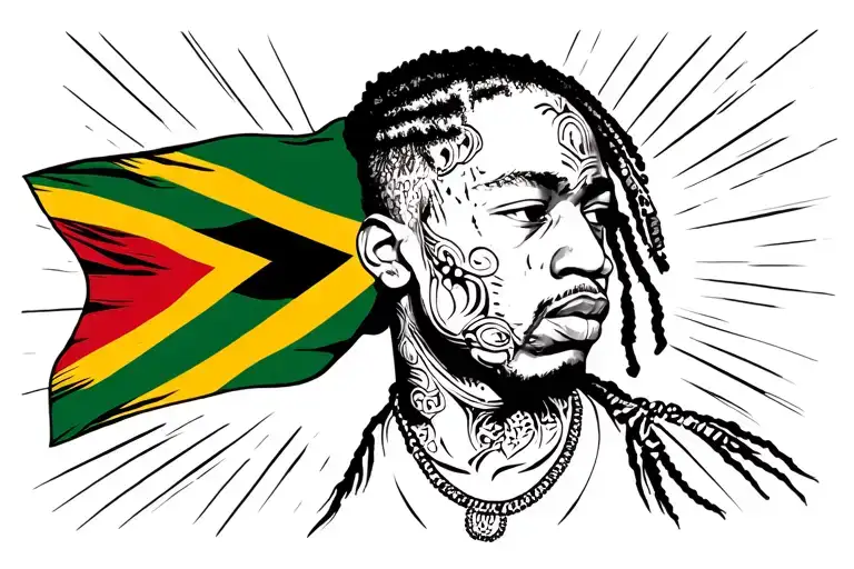 Jamaican Boy With Rasta Flag And African Flag