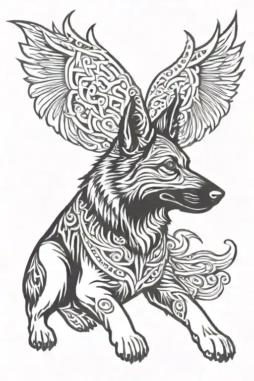 German Shepherd Dog Norse Valkyrie Wings Intertwined