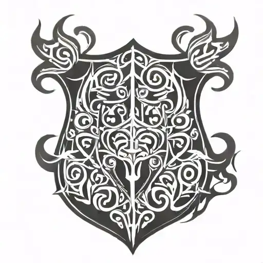 A Flaming Medieval Shield Adorned With A Mountain