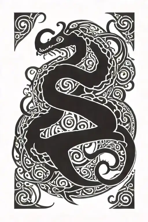 A God-like Figure With Tentacles And Runes Intertwined In A Nordic Design