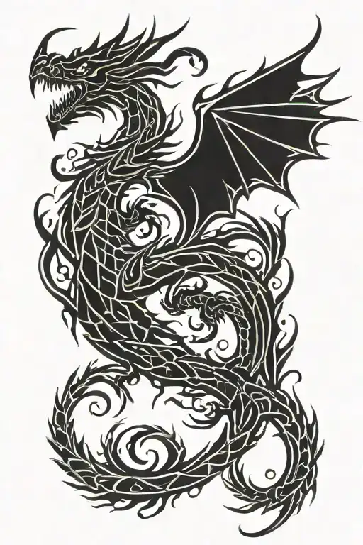 Black Fire Breathing Dragon Wings Spread