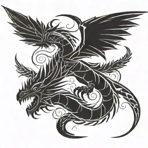 Black Dragon Back Tattoo Wings Spread