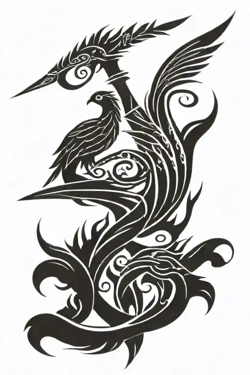 Tribal Sword And Phoenix Bird