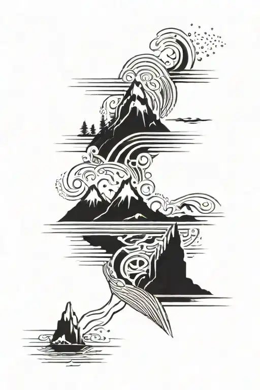 A Mountain With A River Leading To The Sea