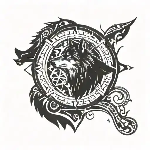 Wolf Howling At The Moon That Looks Like A Compass