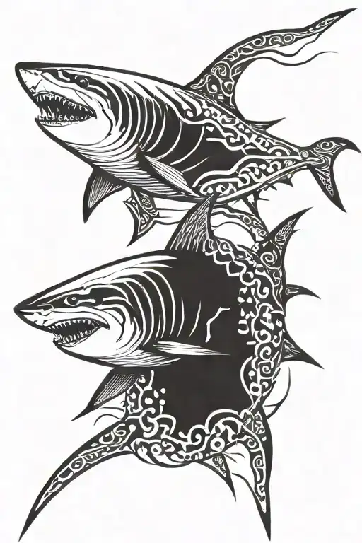 Great White Shark View On Side Profile