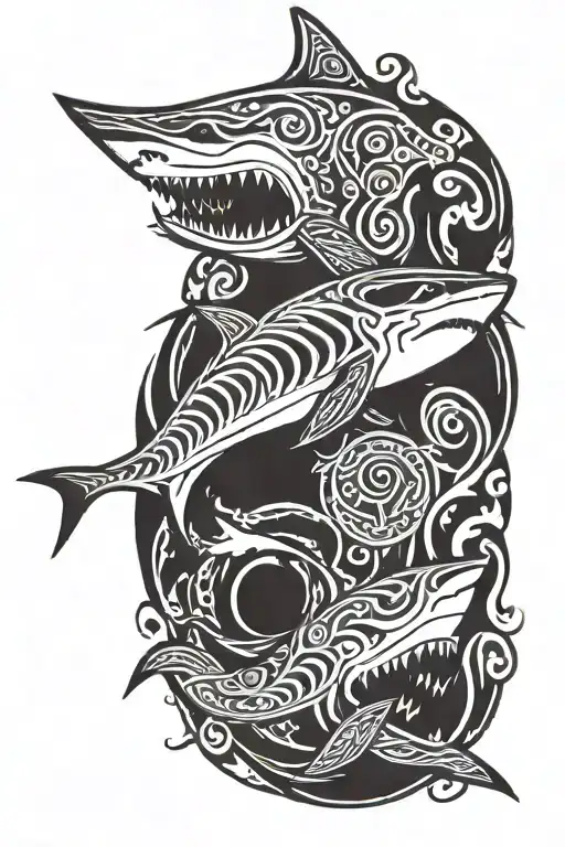 Great White Shark View On Side Profile Maori