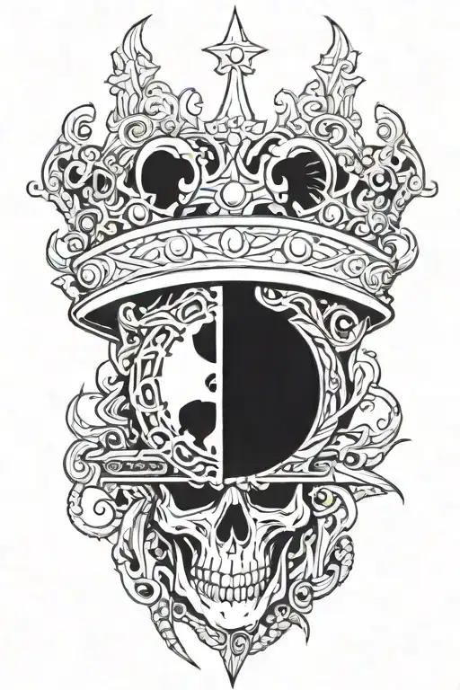Make A Black And White Tattoo Of A Crown With A Sword Going Through The Crown